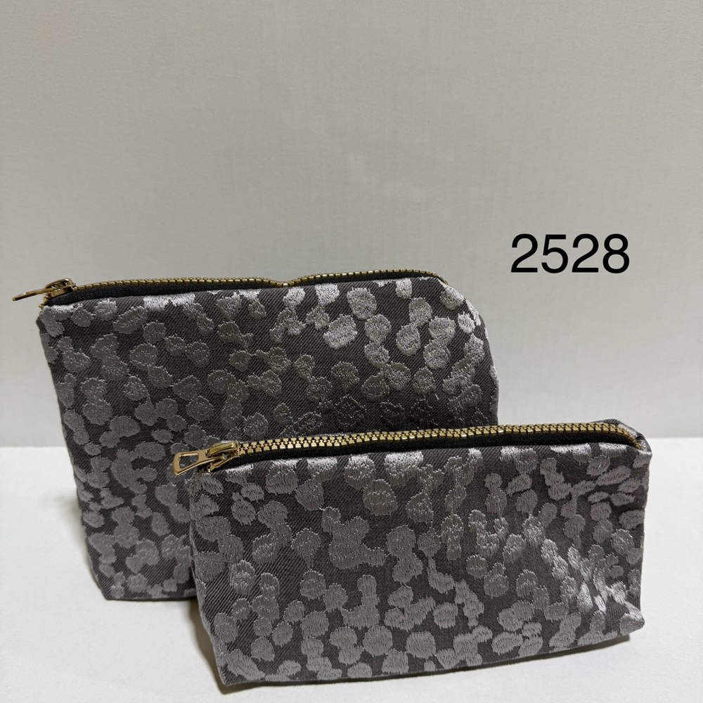 Elegant Gray Patterned Cosmetic Bag Duo